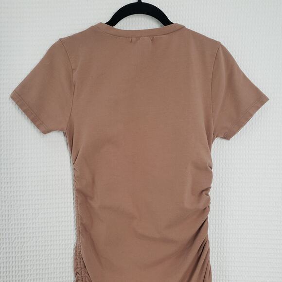 Full Tilt Ruched Mini Dress Womens Small Brown Stretch Bodycon Short Sleeve - Picture 8 of 16